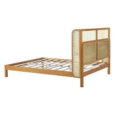 Pnronnc Wooden Platform Bed Wingback Bed Frame