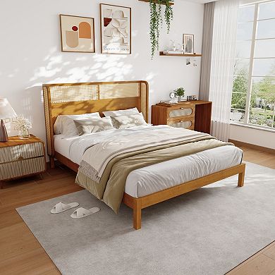 Pnronnc Wooden Platform Bed Wingback Bed Frame