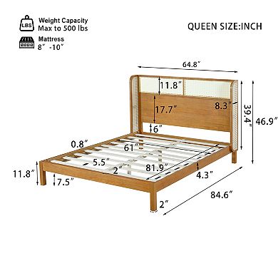Pnronnc Wooden Platform Bed Wingback Bed Frame