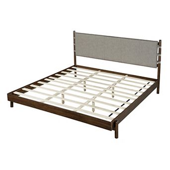 Pnronnc Wood Platform Bed Frame with Upholstered Headboard