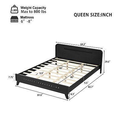 Pnronnc Low Profile Bed Wood Platform Bed Frame