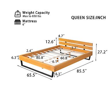 Pnronnc Industrial Low Profile Bed Frame Wood Metal Platform Bed