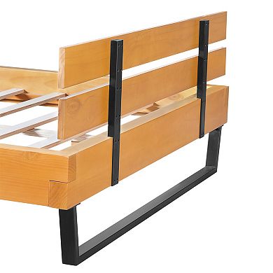 Pnronnc Industrial Low Profile Bed Frame Wood Metal Platform Bed