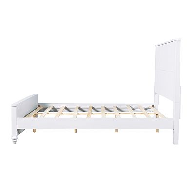 Pnronnc White Classic Wooden Low Profile Platform Bed Frame with Grooved Headboard