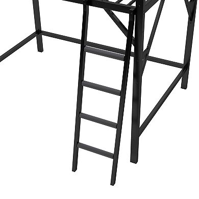 Pnronnc High Loft Storage Bed, Metal Loft Bed with Storage Shelves and Ladder