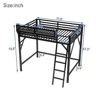 Pnronnc High Loft Storage Bed, Metal Loft Bed with Storage Shelves and Ladder