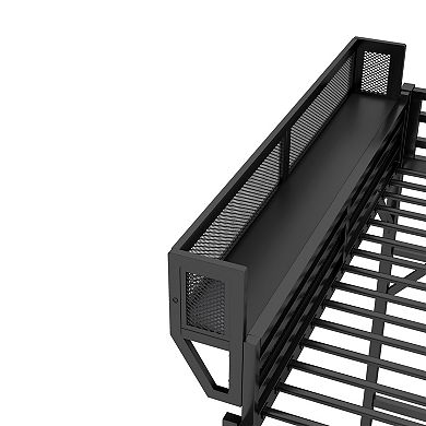 Pnronnc High Loft Storage Bed, Metal Loft Bed with Storage Shelves and Ladder