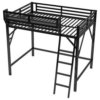 Pnronnc High Loft Storage Bed, Metal Loft Bed with Storage Shelves and Ladder