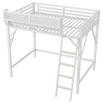 Pnronnc High Loft Storage Bed, Metal Loft Bed with Storage Shelves and Ladder