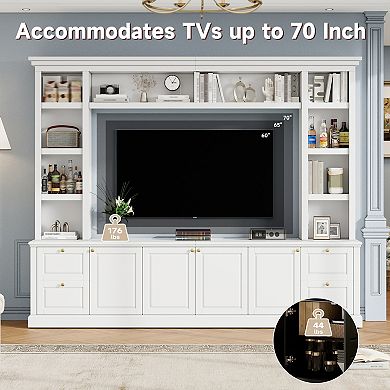 Pnronnc Multi-Function TV Stand Entertainment Center with Storage Cabinets, Adjustable Shelves
