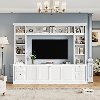 Pnronnc Multi-Function TV Stand Entertainment Center with Storage Cabinets, Adjustable Shelves