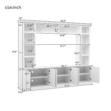 Pnronnc Multi-Function TV Stand Entertainment Center with Storage Cabinets, Adjustable Shelves