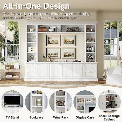 Pnronnc Multi-Function TV Stand Entertainment Center with Storage Cabinets, Adjustable Shelves