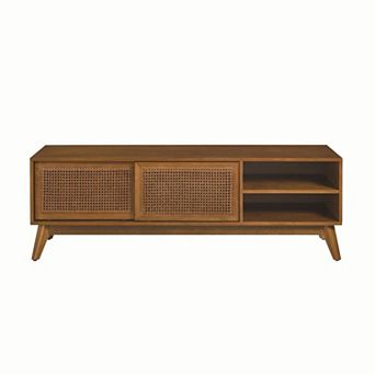 Pnronnc Vintage Rattan TV Cabinet Entertainment Center Media Console with Storage