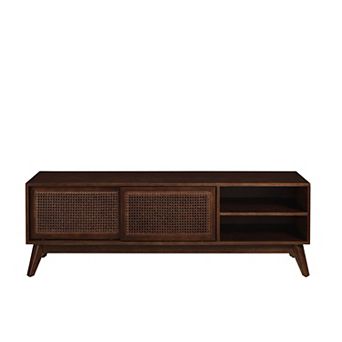 Pnronnc Vintage Rattan TV Cabinet Entertainment Center Media Console with Storage