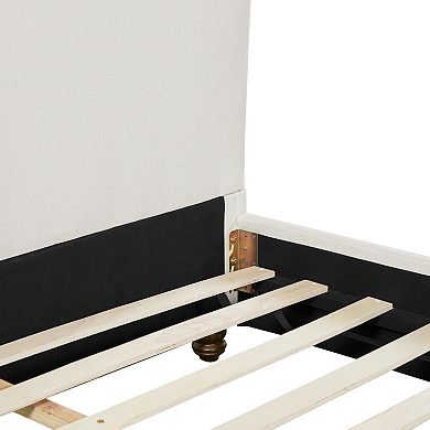 Pnronnc Linen Upholstered Platform Bed with Rolled Headboard and Footboard