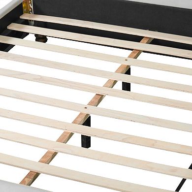 Pnronnc Linen Upholstered Platform Bed with Rolled Headboard and Footboard