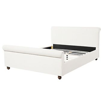 Pnronnc Linen Upholstered Platform Bed with Rolled Headboard and Footboard