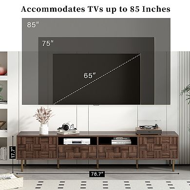 Pnronnc Mid Century TV Stand with Storage Cabinets and Open Shelves