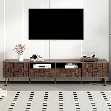 Pnronnc Mid Century TV Stand with Storage Cabinets and Open Shelves