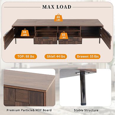 Pnronnc Mid Century TV Stand with Storage Cabinets and Open Shelves