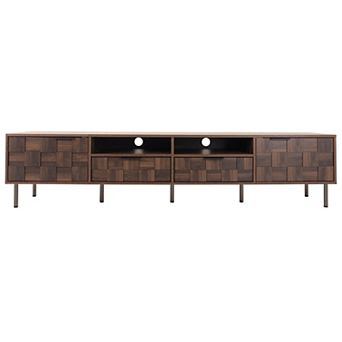 Pnronnc Mid Century TV Stand with Storage Cabinets and Open Shelves