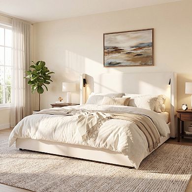 Pnronnc Upholstered Platform Bed High Wingback Bed with Reading Lamp and USB Port