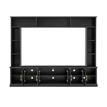Pnronnc TV Stand Entertainment Center with Glass Doors Adjustable Shelves Storage Cabinet