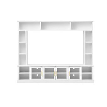 Pnronnc TV Stand Entertainment Center with Glass Doors Adjustable Shelves Storage Cabinet