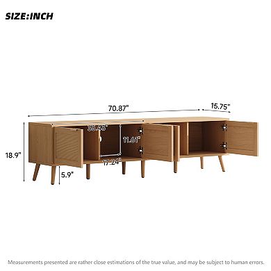 Pnronnc Rattan TV Stand, Farmhouse Media Console with Storage Cabinets