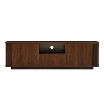 Pnronnc 80 Inch TV Stand Media Console, Brown Wood Grain Entertainment Center with Storage Cabinets