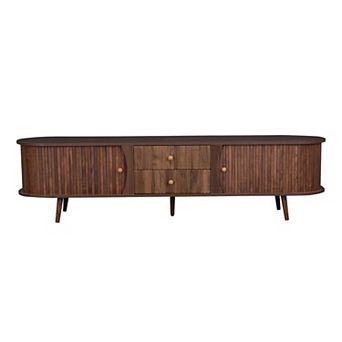 Pnronnc Mid Century Modern TV Stand with Tambour Doors & Drawers