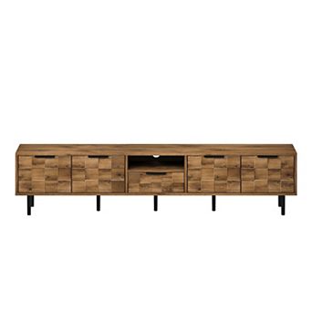 Pnronnc Checkered Wood TV Stand for TVs up to 85 Inch with Storage Cabinets and Drawer