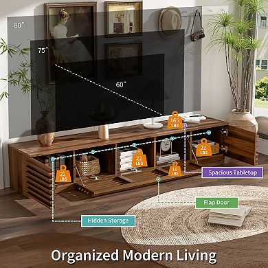 Pnronnc Modern Wave Door TV Stand for 65-80 Inch TVs with Storage