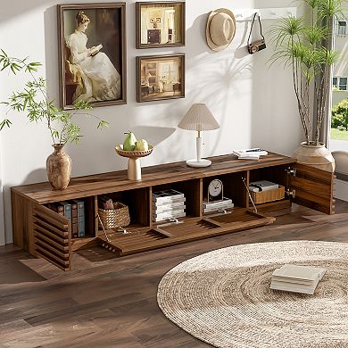 Pnronnc Modern Wave Door TV Stand for 65-80 Inch TVs with Storage