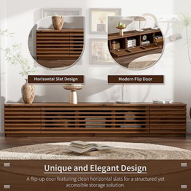 Pnronnc Modern Wave Door TV Stand for 65-80 Inch TVs with Storage