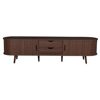 Pnronnc Mid Century Modern TV Stand with Power Outlet, Tambour Doors Media Console for 80” TVs