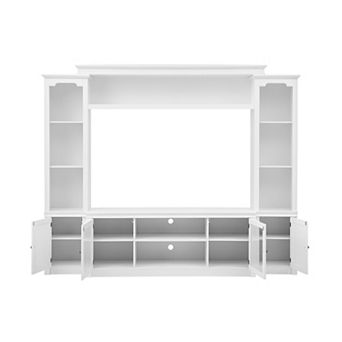 Pnronnc TV Stand Media Console with Storage Cabinets and Glass Doors, Modern Entertainment Center