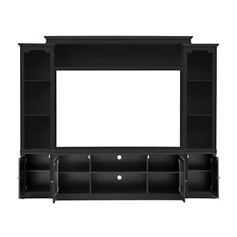 Pnronnc TV Stand Media Console with Storage Cabinets and Glass Doors, Modern Entertainment Center