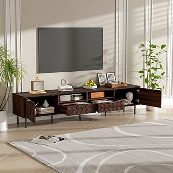 Pnronnc 3D Diamond TV Stand for 65-85 Inch TVs with Storage and Metal Legs