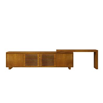 Pnronnc Mid Century Modern Expandable TV Stand, Fluted Wood Media Console