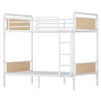 Pnronnc Twin XL Over Twin XL Metal Bunk Bed, Convertible Detachable Loft Bed, Ladder Guard Rails