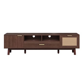 Pnronnc TV Stand with Soft-Close Doors, Solid Wood Media Console Storage Cabinet for Living Room