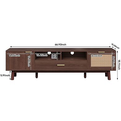 Pnronnc TV Stand with Soft-Close Doors, Solid Wood Media Console Storage Cabinet for Living Room