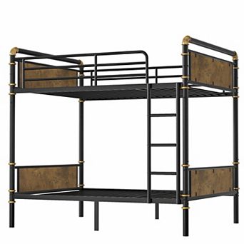 Pnronnc Convertible Metal Bunk Bed with Ladder, Safety Guardrails, Industrial Style Frame