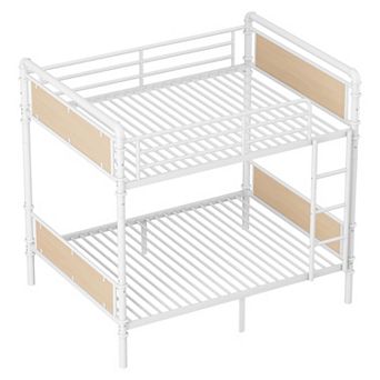Pnronnc Convertible Metal Bunk Bed with Ladder, Safety Guardrails, Industrial Style Frame