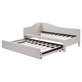 Pnronnc Linen Upholstered Daybed Trundle Bed Twin-to-King Convertible Sofa Bed