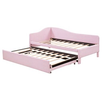 Pnronnc Linen Upholstered Daybed Trundle Bed Twin-to-King Convertible Sofa Bed