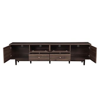 Pnronnc Modern Rattan TV Stand with Storage Drawers & Cabinets Entertainment Center