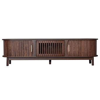 Pnronnc Woodgrain TV Stand with Sliding Doors and Storage Cabinet